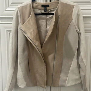 H by Halston Women's Size 2 Beige Cream Tan  Long Sleeve Zip Up lined Blazer